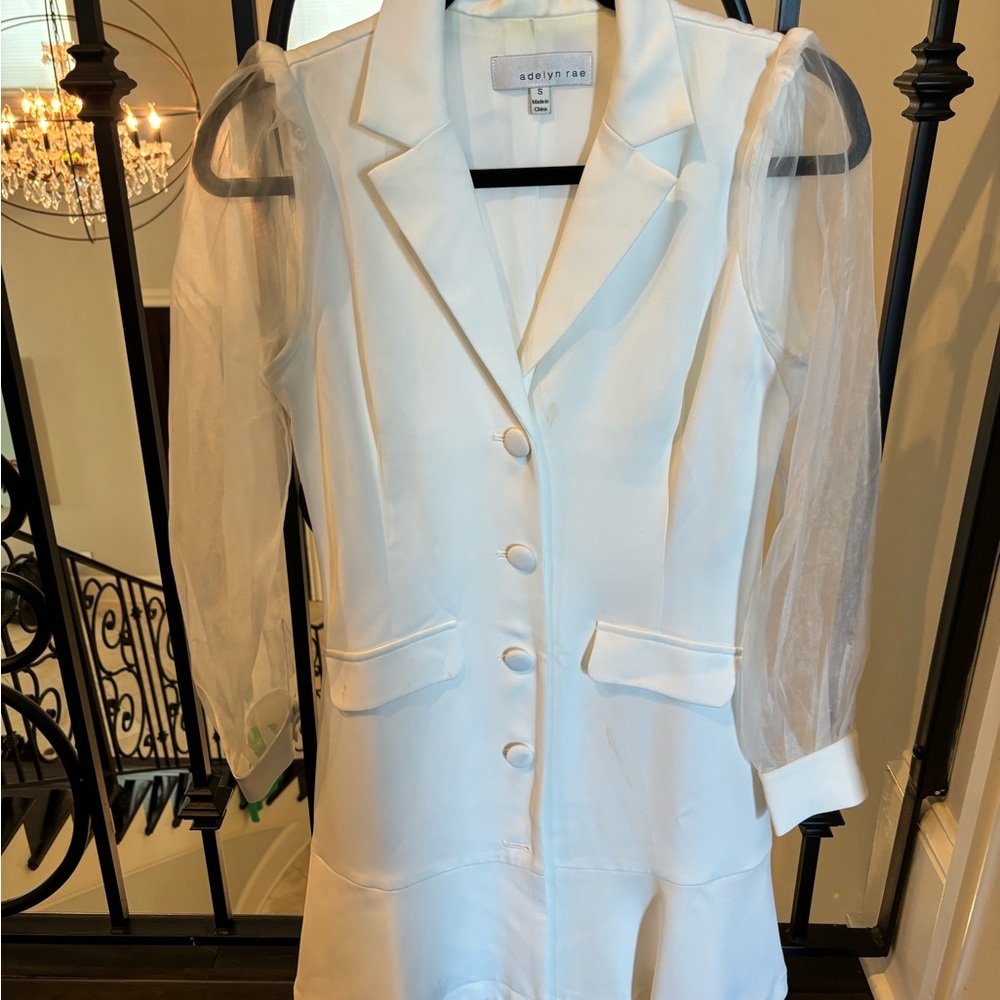 Adelyn Rae White Sheer Sleeve Blazer Dress